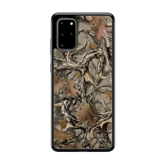 Camo Dry Leaves and Deer Horns Samsung Galaxy S20 Plus Case-Rubber Black (2D Case)-Oxvistore