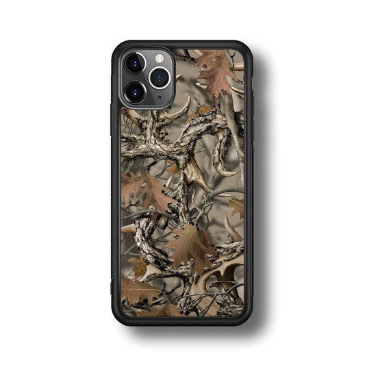 Camo Dry Leaves and Deer Horns iPhone 11 Pro Max Case-Rubber Black (2D Case)-Oxvistore