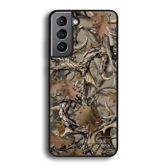 Camo Dry Leaves and Deer Horns Samsung Galaxy S24 Case-Rubber Black (2D Case)-Oxvistore