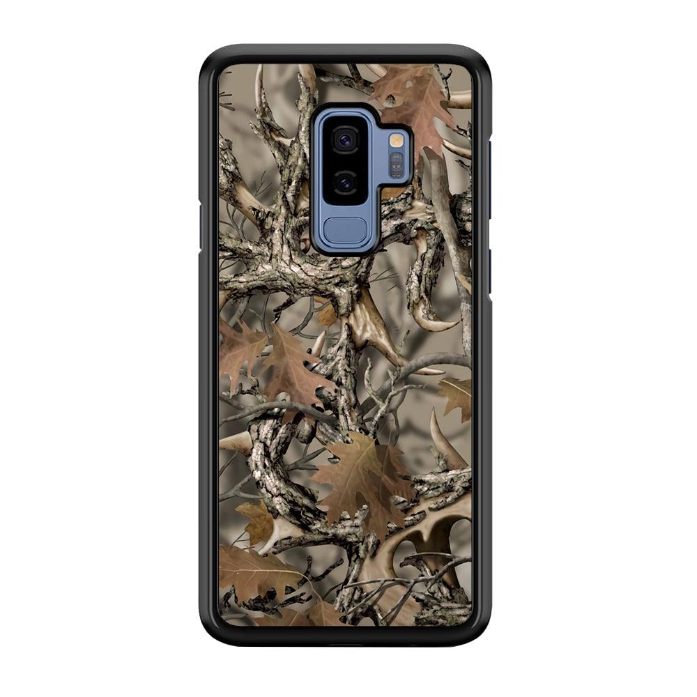 Camo Dry Leaves and Deer Horns Samsung Galaxy S9 Plus Case-Rubber Black (2D Case)-Oxvistore