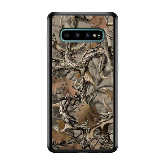 Camo Dry Leaves and Deer Horns Samsung Galaxy S10 Case-Rubber Black (2D Case)-Oxvistore