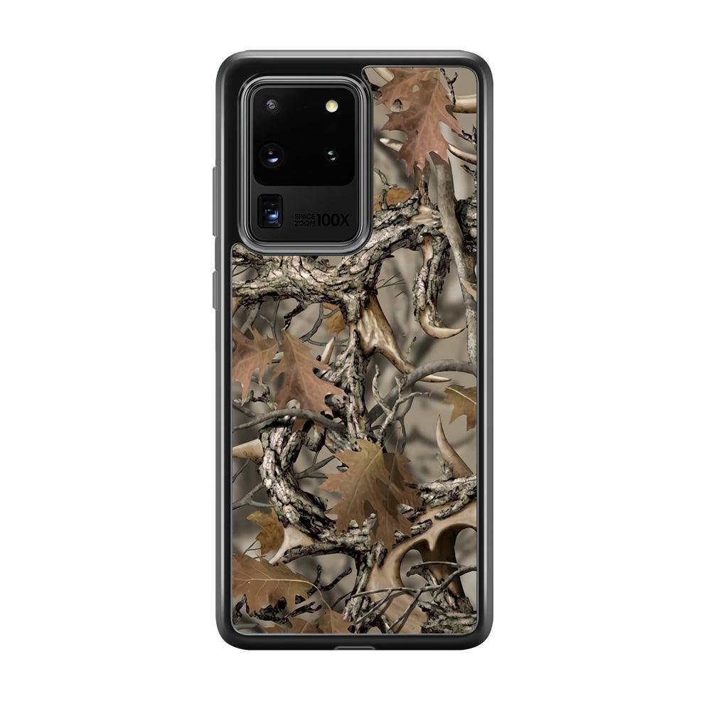 Camo Dry Leaves and Deer Horns Samsung Galaxy S20 Ultra Case-Rubber Black (2D Case)-Oxvistore