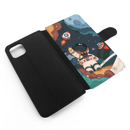 Cartoon Astronaut Holding Up a Star Flip Wallet Phone Case