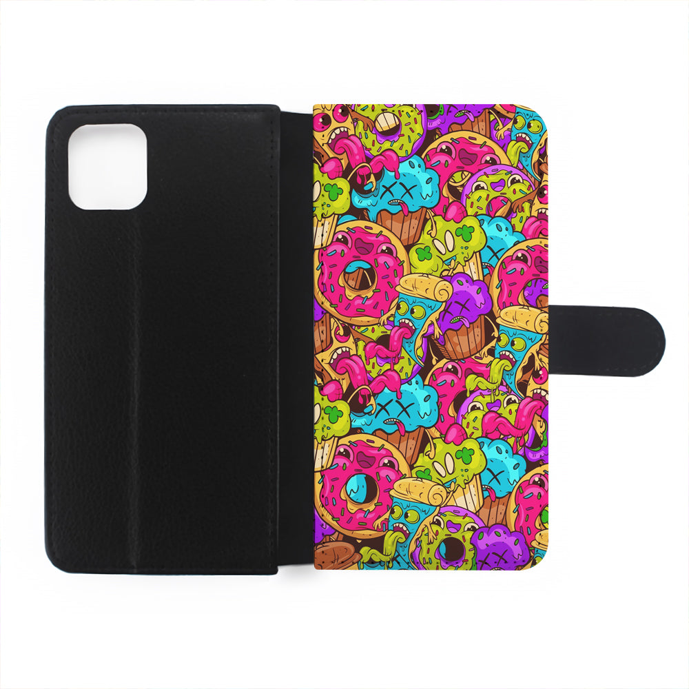 Cartoon Food Monster Doodle Flip Wallet Phone Case