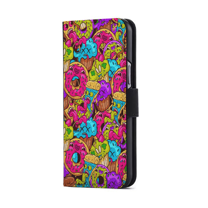 Cartoon Food Monster Doodle Flip Wallet Phone Case