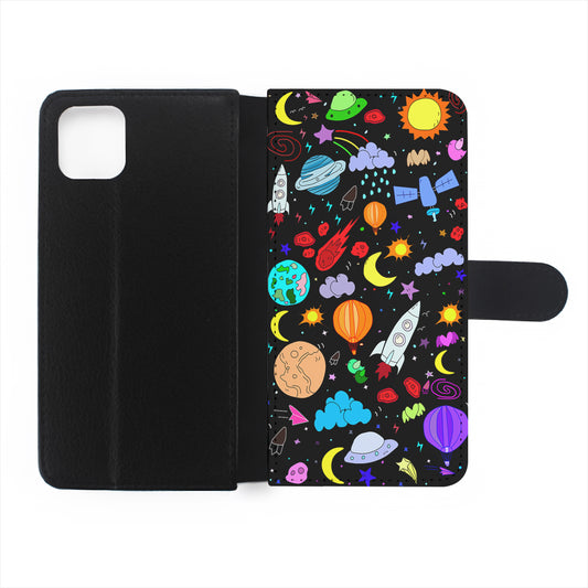 Cartoon Space Pattern Flip Wallet Phone Case