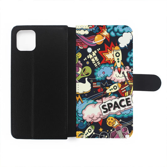 Cartoon Space Rockets Flip Wallet Phone Case