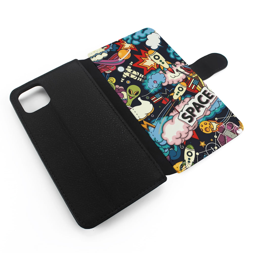 Cartoon Space Rockets Flip Wallet Phone Case