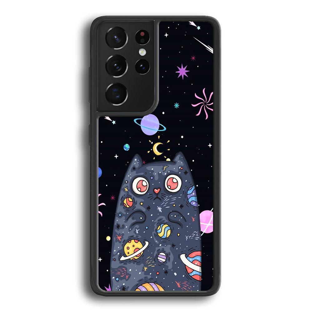 Cat Aesthetic Space Owner Samsung Galaxy S21 Ultra Case-Rubber Black (2D Case)-Oxvistore