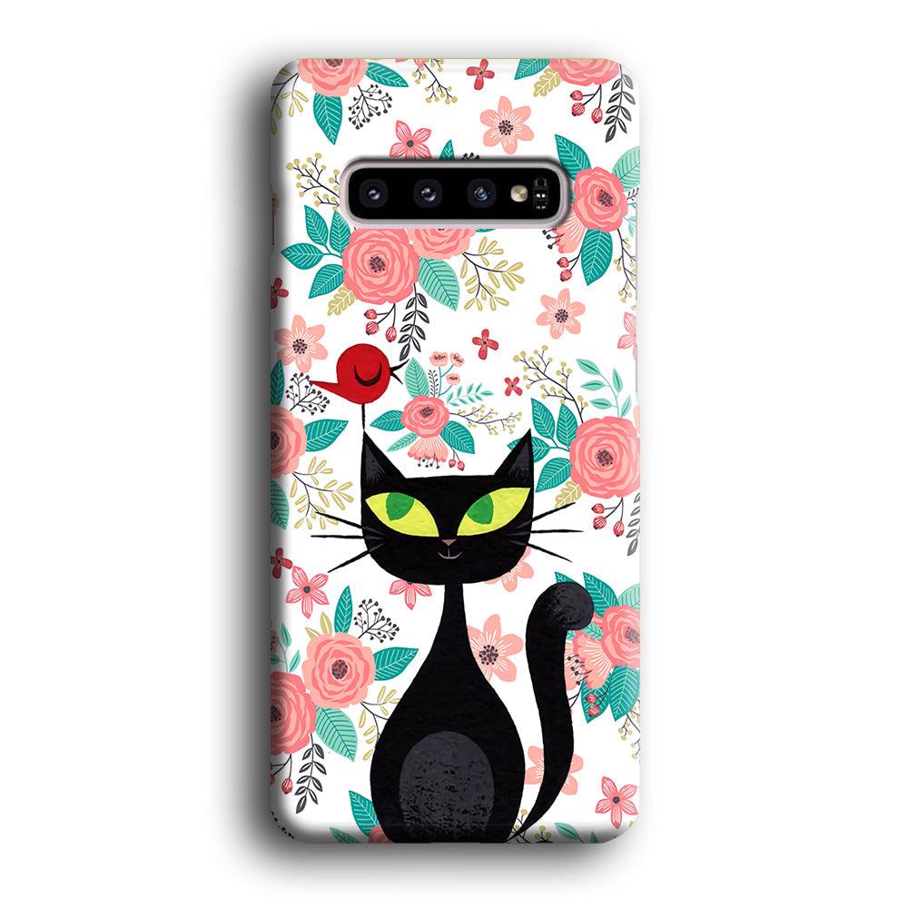 Cat, Flower and Bird Samsung Galaxy S10 Case-Oxvistore