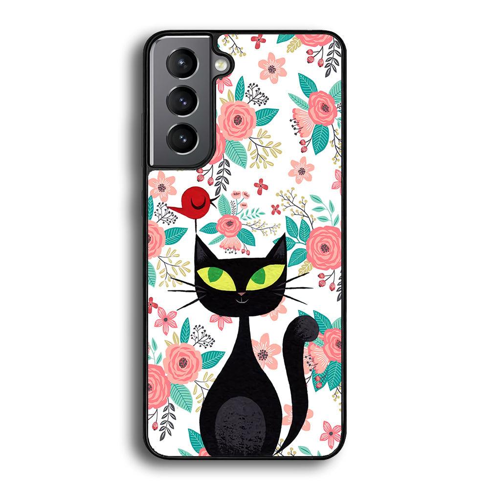 Cat, Flower and Bird Samsung Galaxy S21 Case-Oxvistore