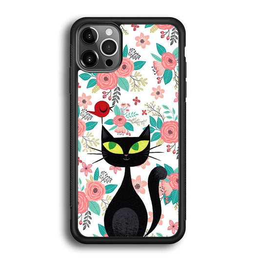 Cat, Flower and Bird iPhone 12 Pro Case-Oxvistore