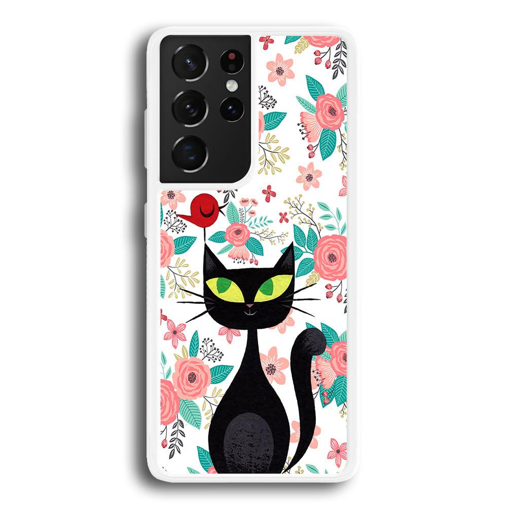 Cat, Flower and Bird Samsung Galaxy S21 Ultra Case-Oxvistore