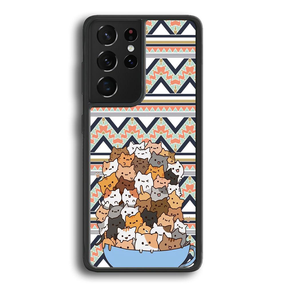 Cat a Cup of Festivity Samsung Galaxy S23 Ultra Case-Rubber Black (2D Case)-Oxvistore