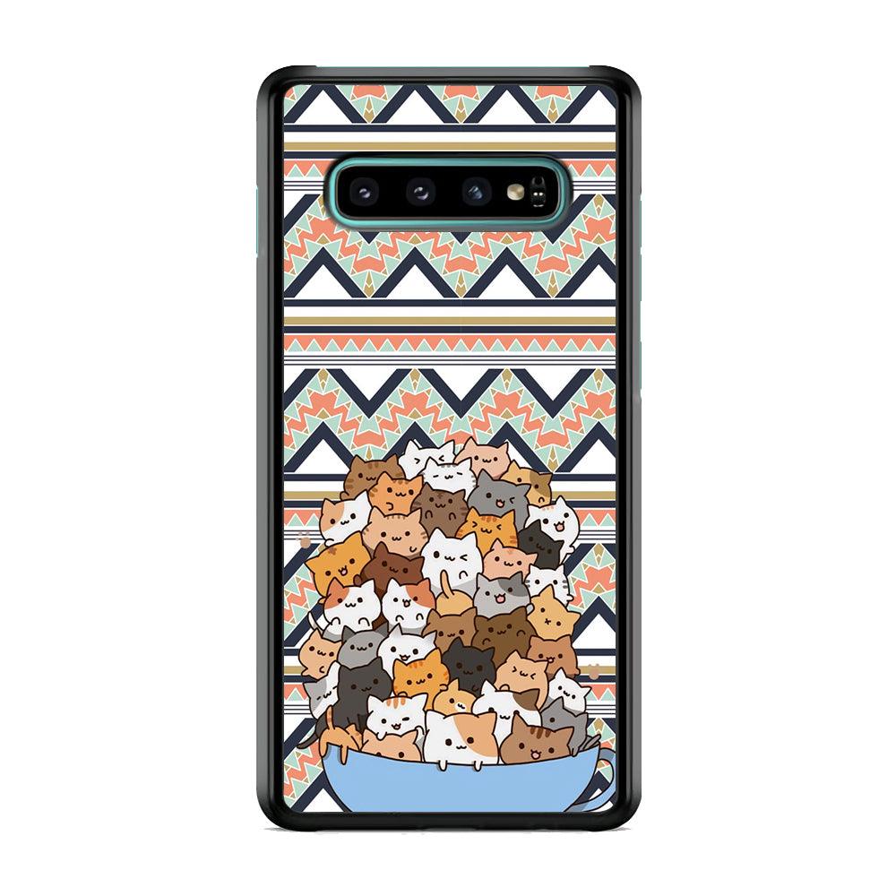 Cat a Cup of Festivity Samsung Galaxy S10 Case-Rubber Black (2D Case)-Oxvistore
