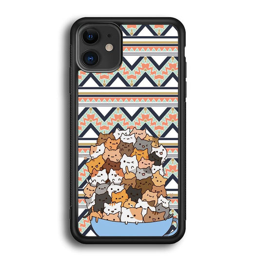 Cat a Cup of Festivity iPhone 11 Case-Rubber Black (2D Case)-Oxvistore
