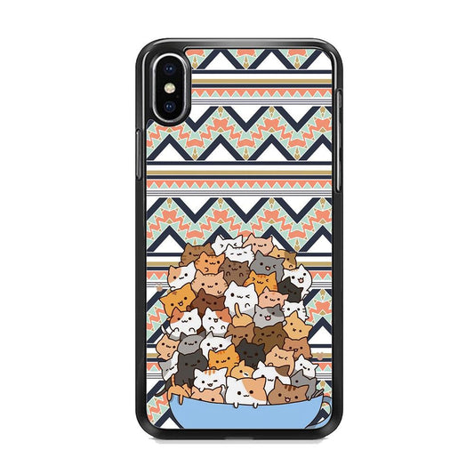 Cat a Cup of Festivity iPhone XS Case-Rubber Black (2D Case)-Oxvistore