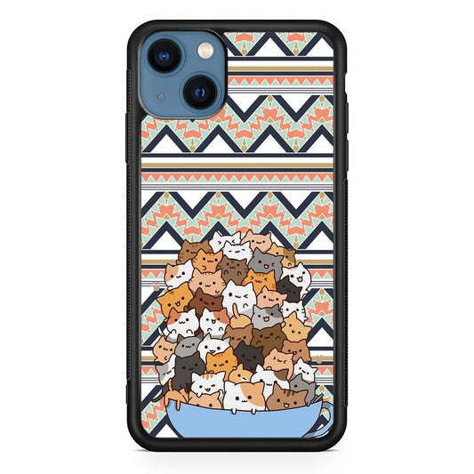 Cat a Cup of Festivity iPhone 15 Case-Rubber White (2D Case)-Oxvistore