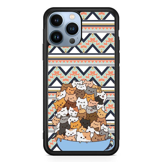 Cat a Cup of Festivity iPhone 15 Pro Case-Rubber White (2D Case)-Oxvistore