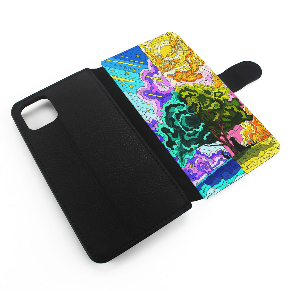 Cat and Men Under The Tree Flip Wallet Phone Case