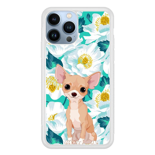 Chihuahua Dog and Flower Blue iPhone 15 Pro Max Case-Oxvistore