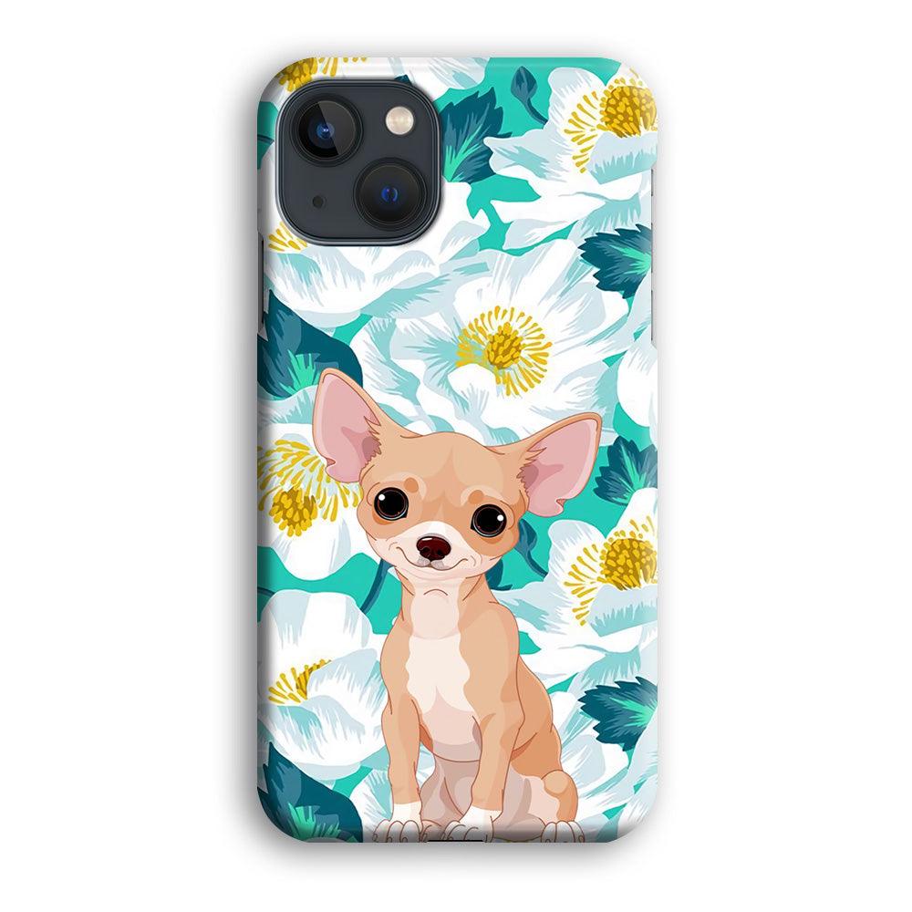 Chihuahua Dog and Flower Blue iPhone 13 Case-Oxvistore