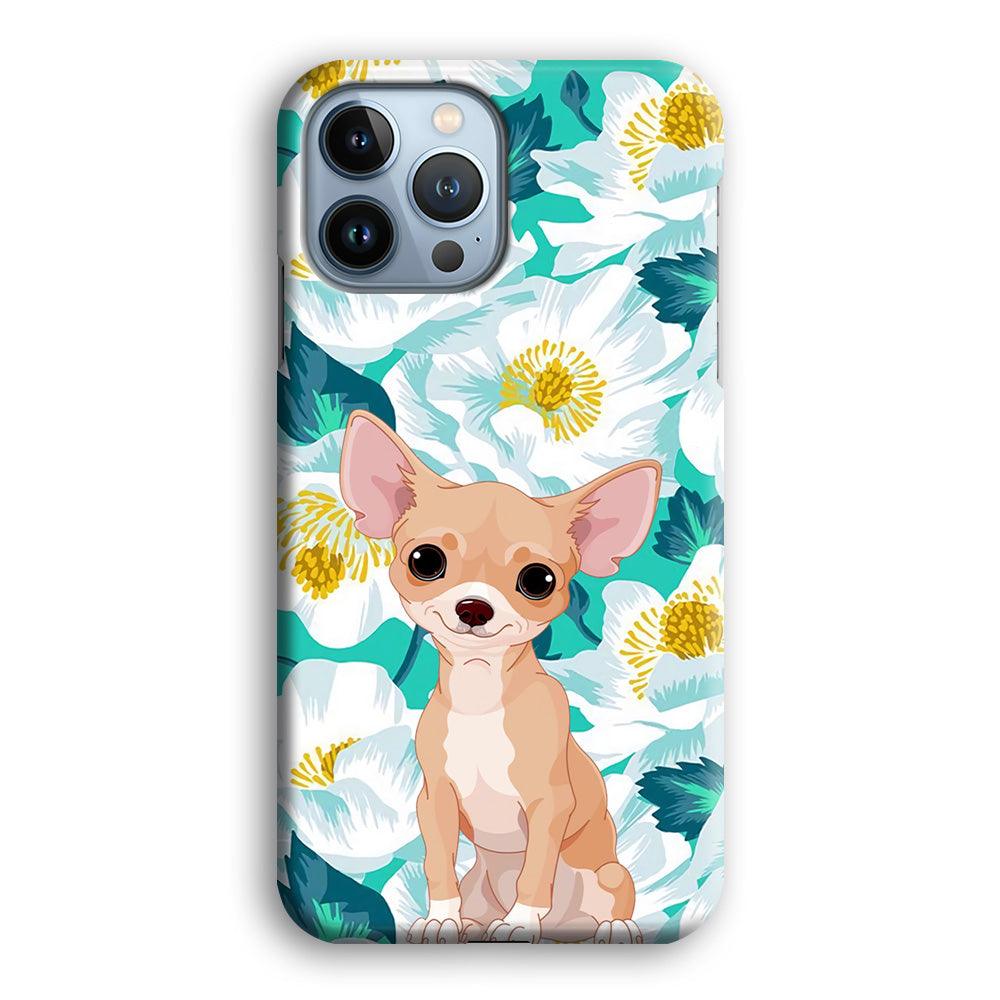 Chihuahua Dog and Flower Blue iPhone 13 Pro Case-Oxvistore