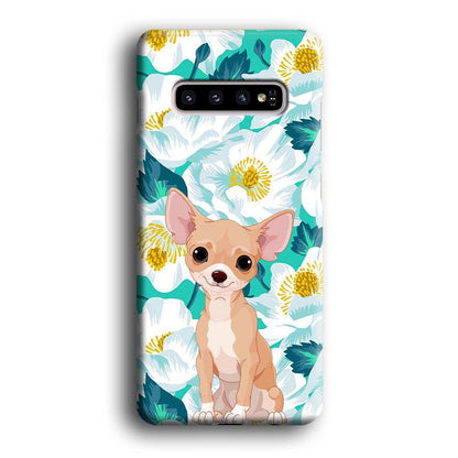 Chihuahua Dog and Flower Blue Samsung Galaxy S10 Case-Oxvistore