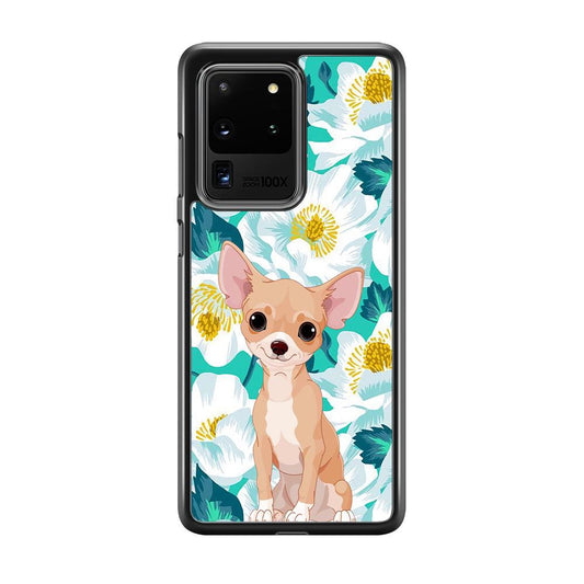 Chihuahua Dog and Flower Blue Samsung Galaxy S20 Ultra Case-Rubber White (2D Case)-Oxvistore