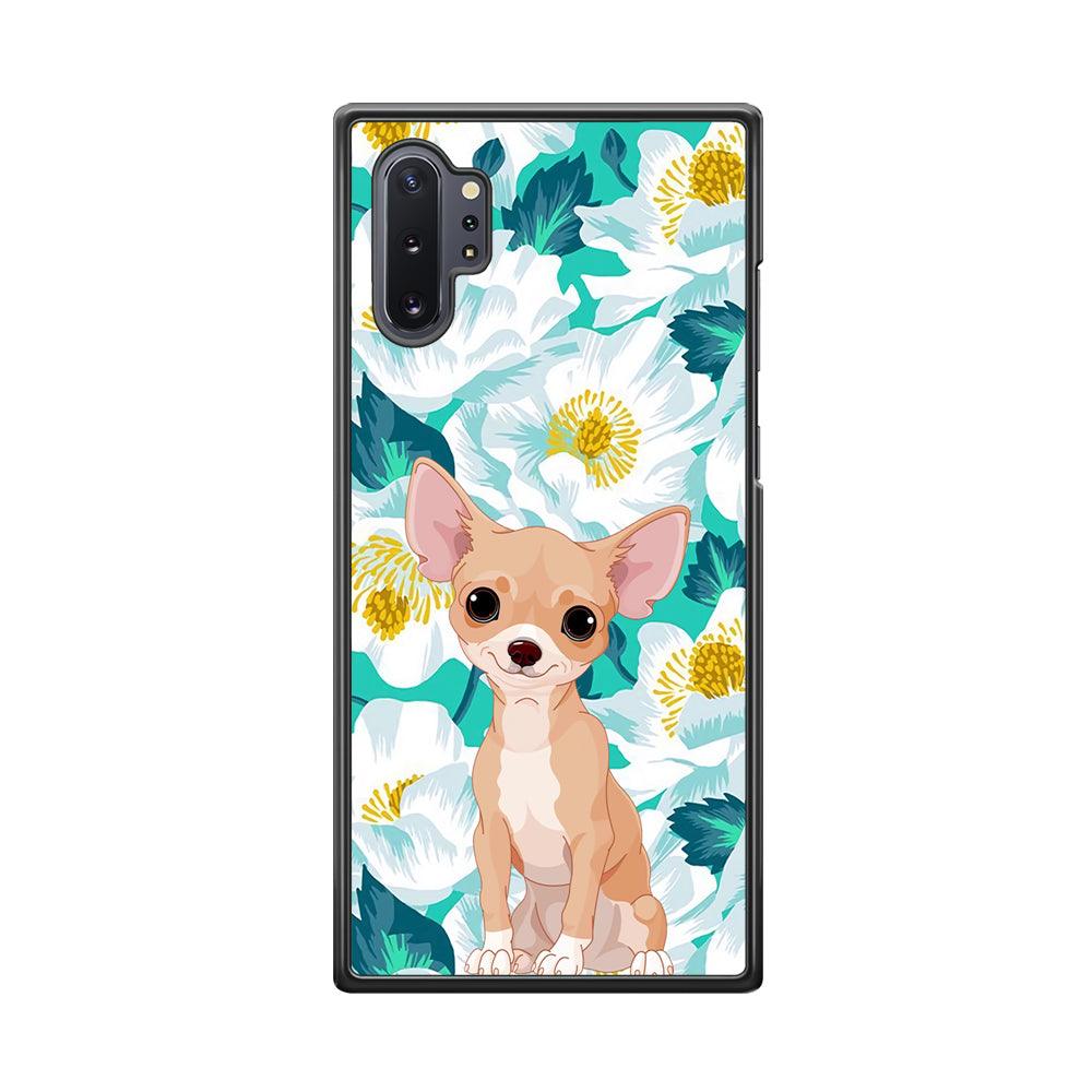 Chihuahua Dog and Flower Blue Samsung Galaxy Note 10 Plus Case-Rubber Black (2D Case)-Oxvistore