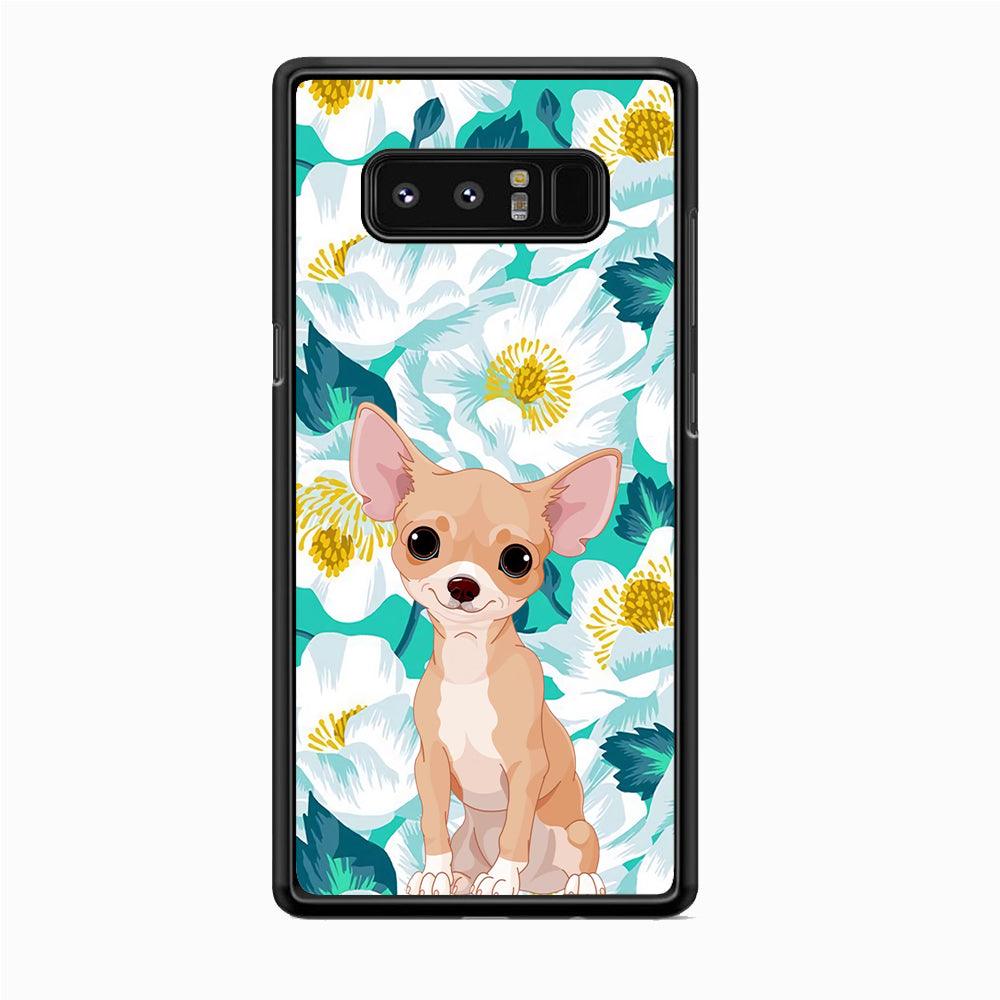 Chihuahua Dog and Flower Blue Samsung Galaxy Note 8 Case-Rubber Black (2D Case)-Oxvistore