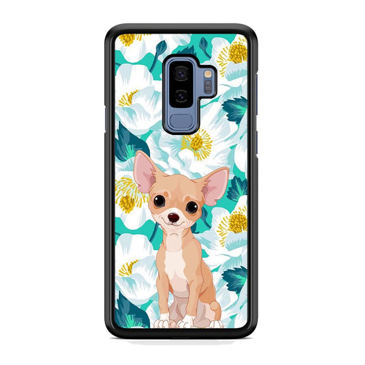 Chihuahua Dog and Flower Blue Samsung Galaxy S9 Plus Case-Rubber White (2D Case)-Oxvistore