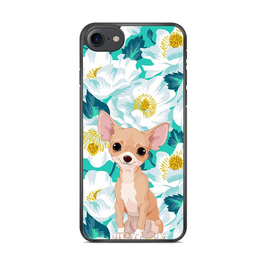 Chihuahua Dog and Flower Blue iPhone 8 Case-Rubber Black (2D Case)-Oxvistore