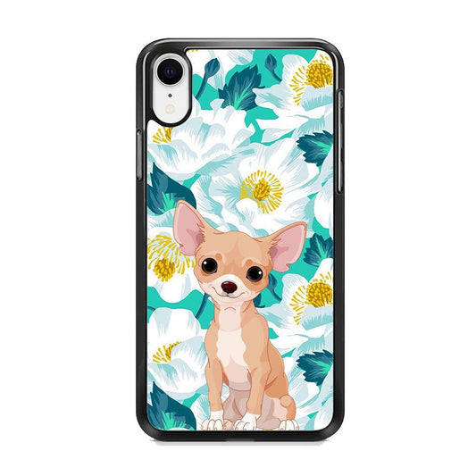 Chihuahua Dog and Flower Blue iPhone XR Case-Rubber White (2D Case)-Oxvistore