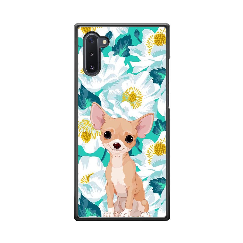 Chihuahua Dog and Flower Blue Samsung Galaxy Note 10 Case-Rubber Black (2D Case)-Oxvistore