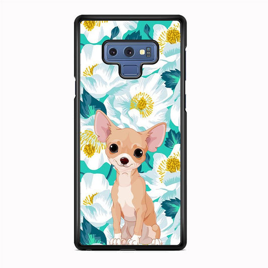 Chihuahua Dog and Flower Blue Samsung Galaxy Note 9 Case-Rubber White (2D Case)-Oxvistore