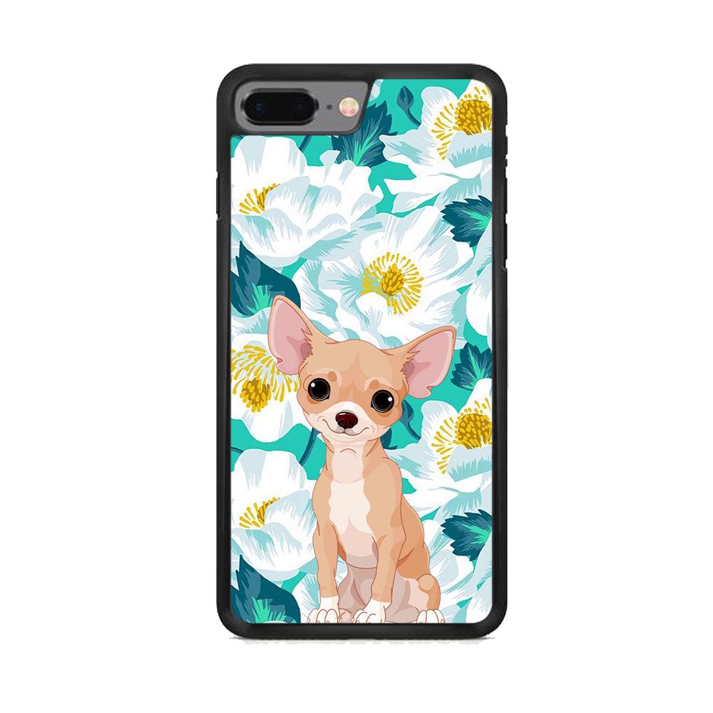 Chihuahua Dog and Flower Blue iPhone 8 Plus Case-Rubber Black (2D Case)-Oxvistore