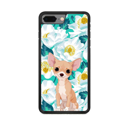 Chihuahua Dog and Flower Blue iPhone 8 Plus Case-Rubber Black (2D Case)-Oxvistore