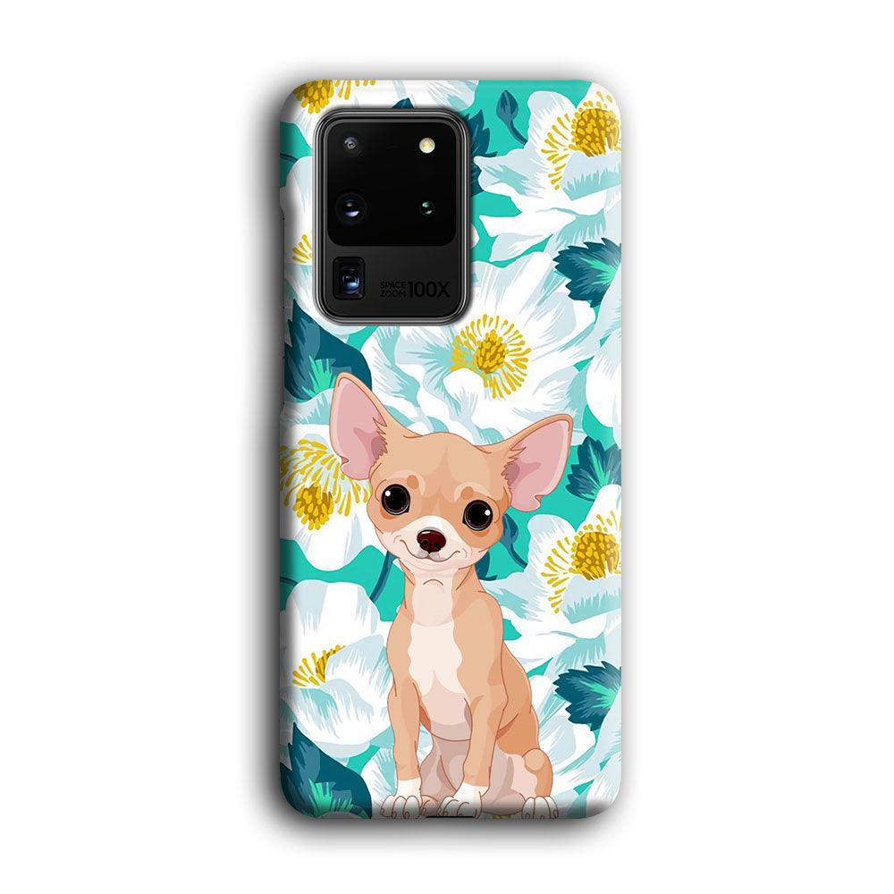 Chihuahua Dog and Flower Blue Samsung Galaxy S20 Ultra Case-Oxvistore