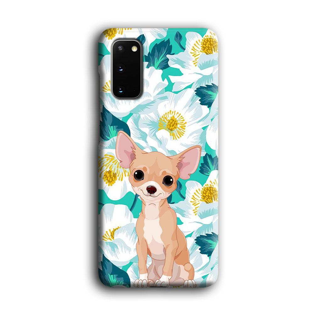 Chihuahua Dog and Flower Blue Samsung Galaxy S20 Case-Oxvistore