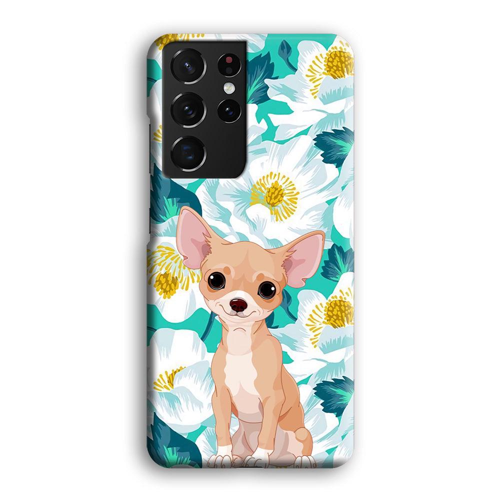 Chihuahua Dog and Flower Blue Samsung Galaxy S21 Ultra Case-Oxvistore