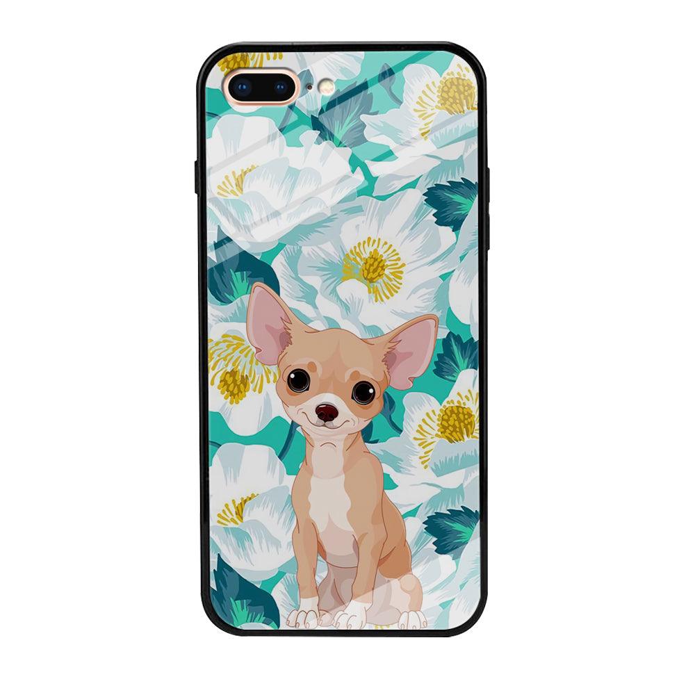 Chihuahua Dog and Flower Blue iPhone 7 Plus Case-Oxvistore