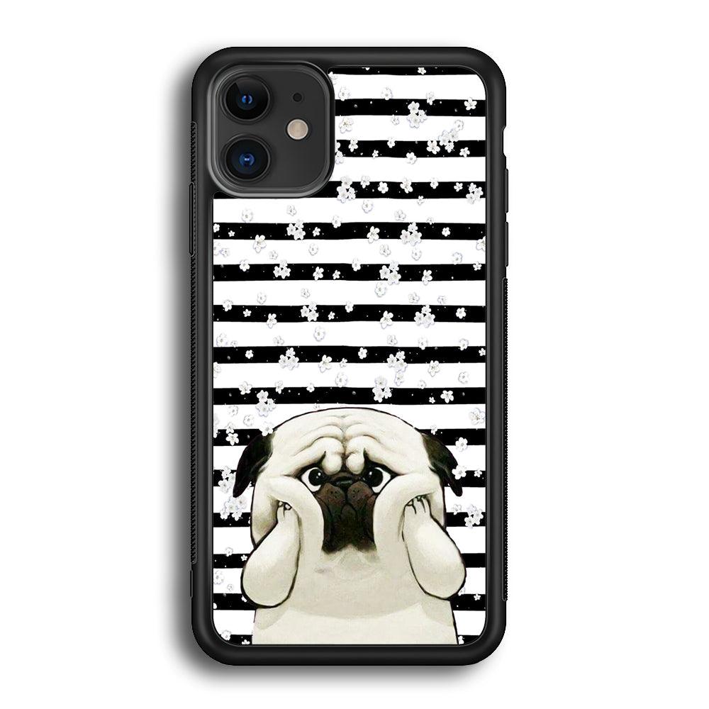 Chubby Face Pug iPhone 11 Case-Rubber White (2D Case)-Oxvistore