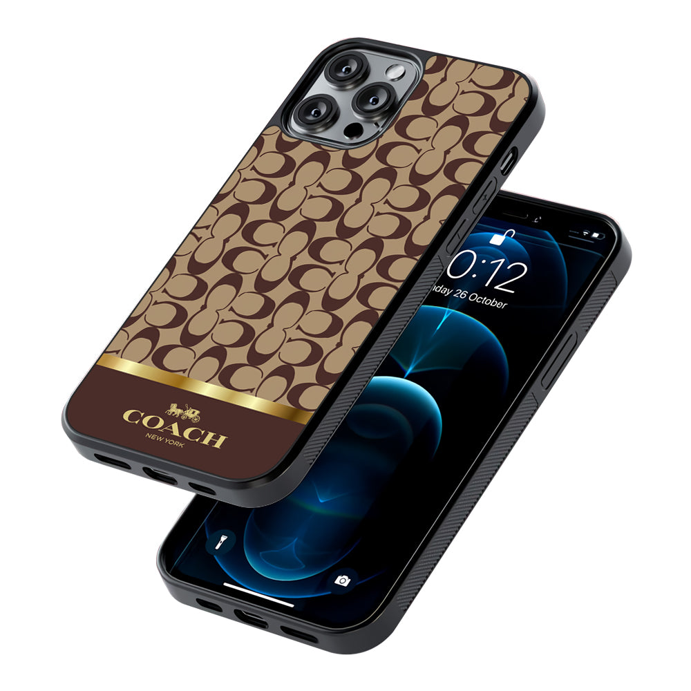 Coach Brown Gold Line 2D Rubber Phone Case-Oxvistore