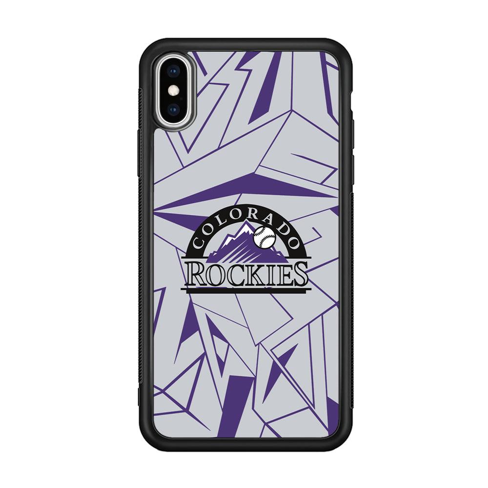 Colorado Rockies Line on Purple iPhone XS Case-Rubber Black (2D Case)-Oxvistore