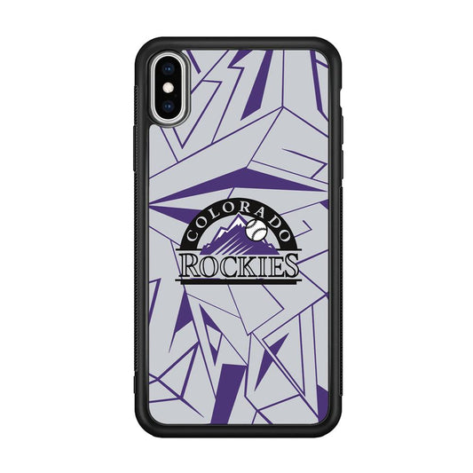 Colorado Rockies Line on Purple iPhone XS Case-Rubber Black (2D Case)-Oxvistore