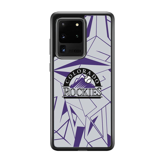 Colorado Rockies Line on Purple Samsung Galaxy S20 Ultra Case-Rubber Black (2D Case)-Oxvistore