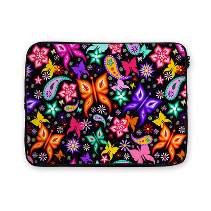 Colorful Butterflies on Black Laptop Sleeve Protective Cover