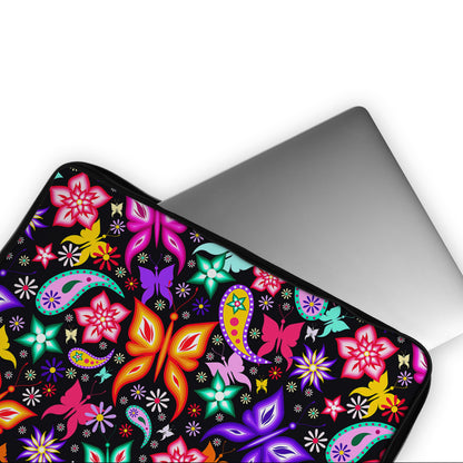 Colorful Butterflies on Black Laptop Sleeve Protective Cover