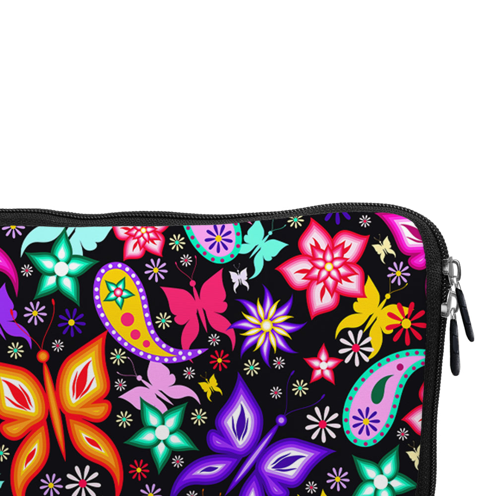 Colorful Butterflies on Black Laptop Sleeve Protective Cover